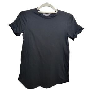 Vince Modern Black Raw Hem Neckline Mixed Material Cuffed Sleeve Tee XXS